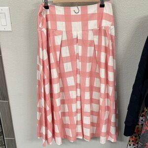 Pink Gingham A-Line Pleated Midi Skirt